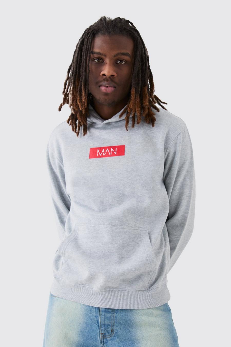 Grey marl Man Hoodie Met Print