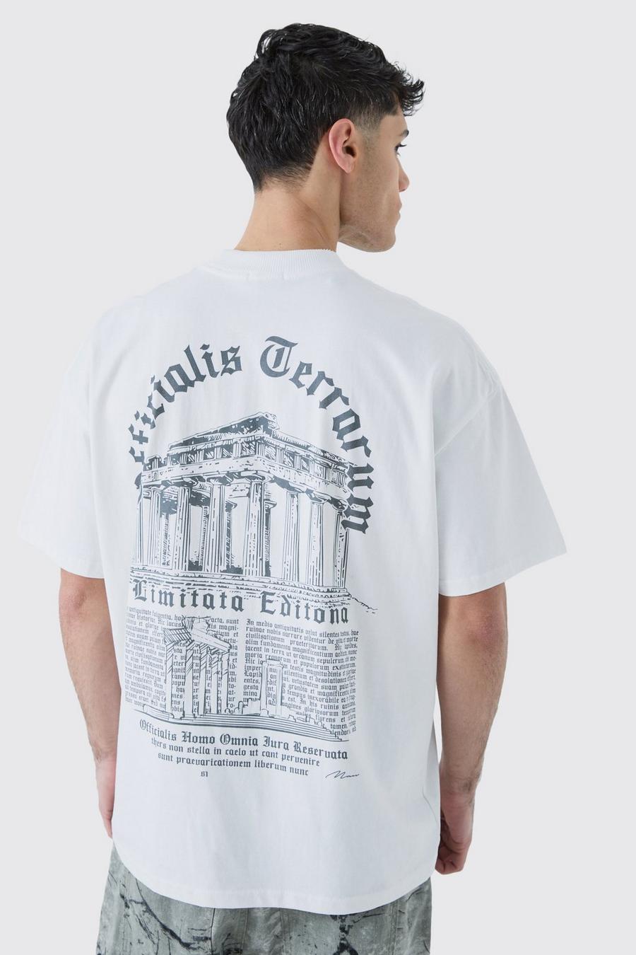 Camiseta oversize gruesa con texto gótico, White image number 1