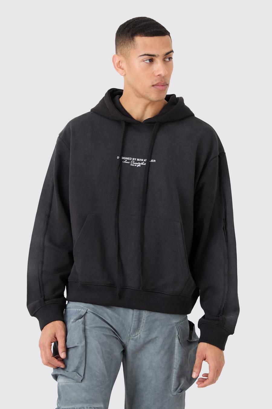 Black Oversized Boxy Official Spray Wash Hoodie