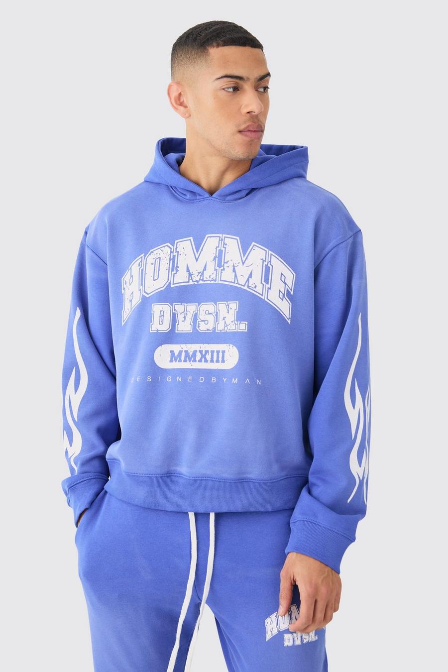 Cobalt Oversized Boxy Spray Wash Homme Hoodie image number 1