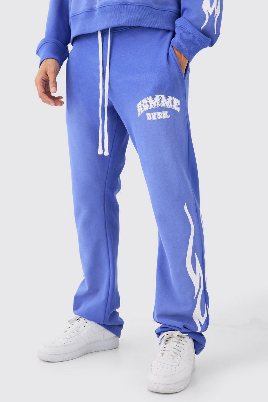 Pantaloni tuta a zampa Slim Fit in lavaggio spray Homme con pieghe sul fondo, Cobalt image number 1