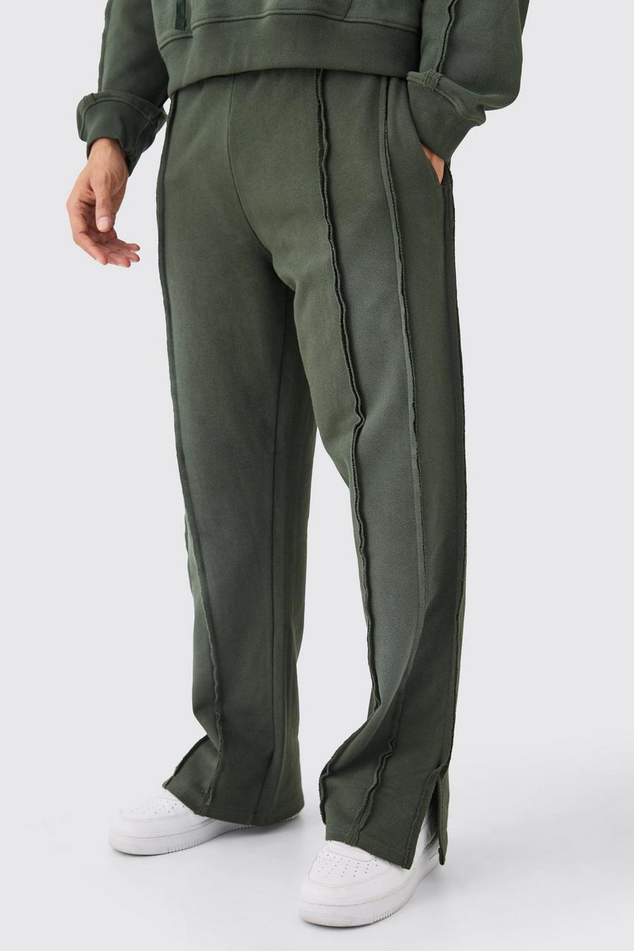 Pantaloni tuta rilassati in lavaggio spray con cuciture grezze, Dark green