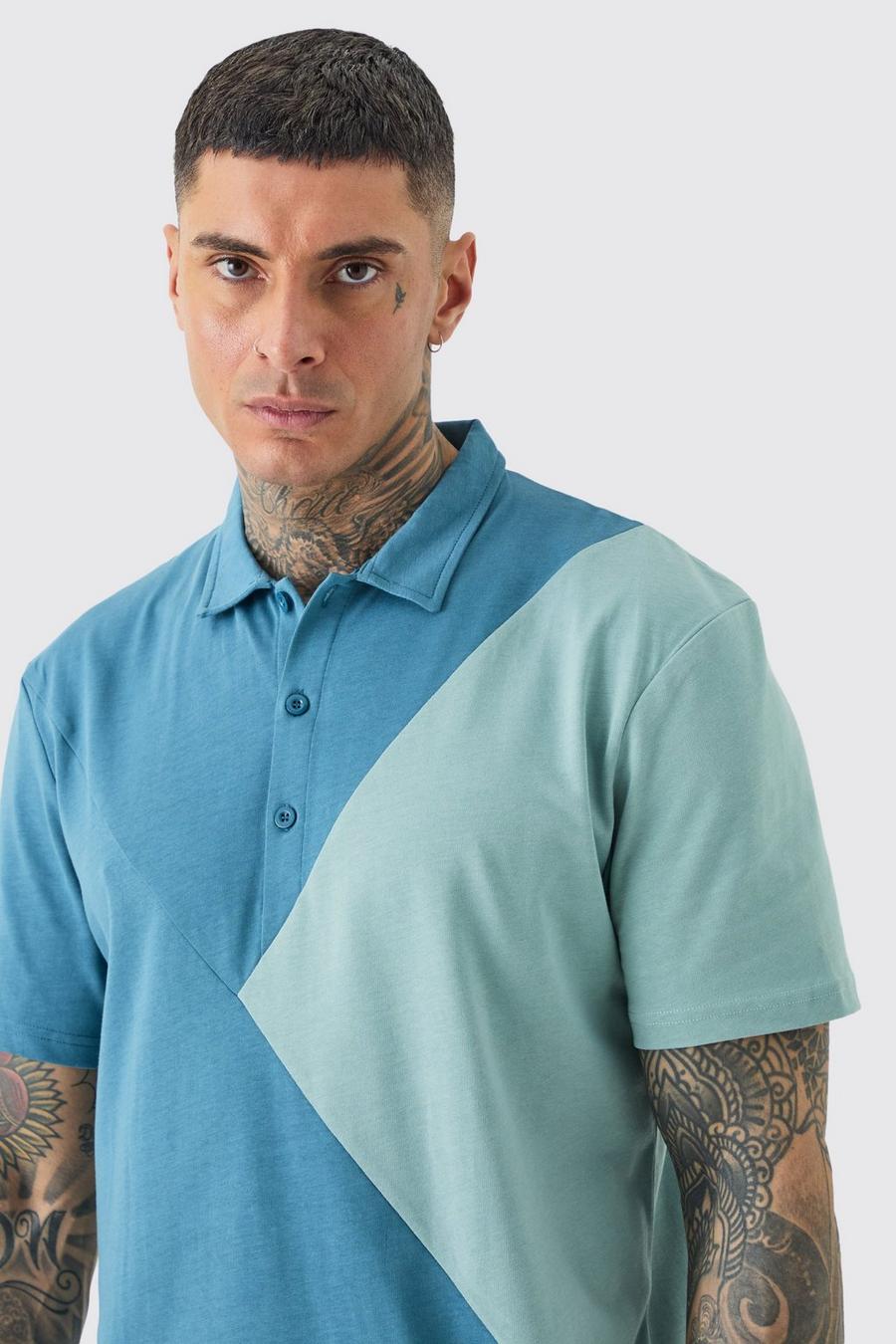 Tall - Polo color block, Blue image number 1