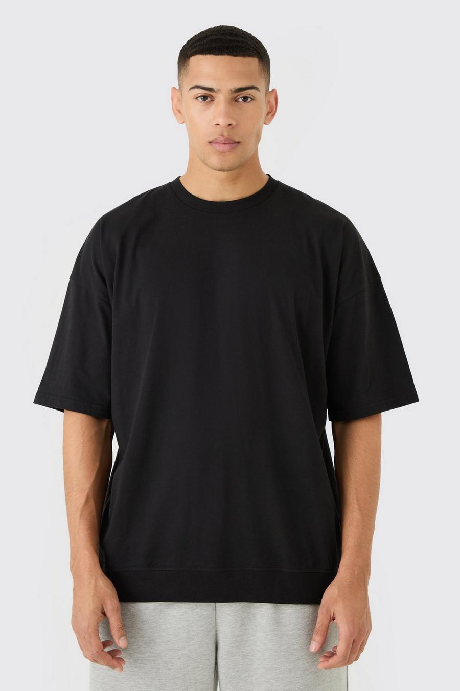 Oversize T-Shirt mit geripptem Saum, Black