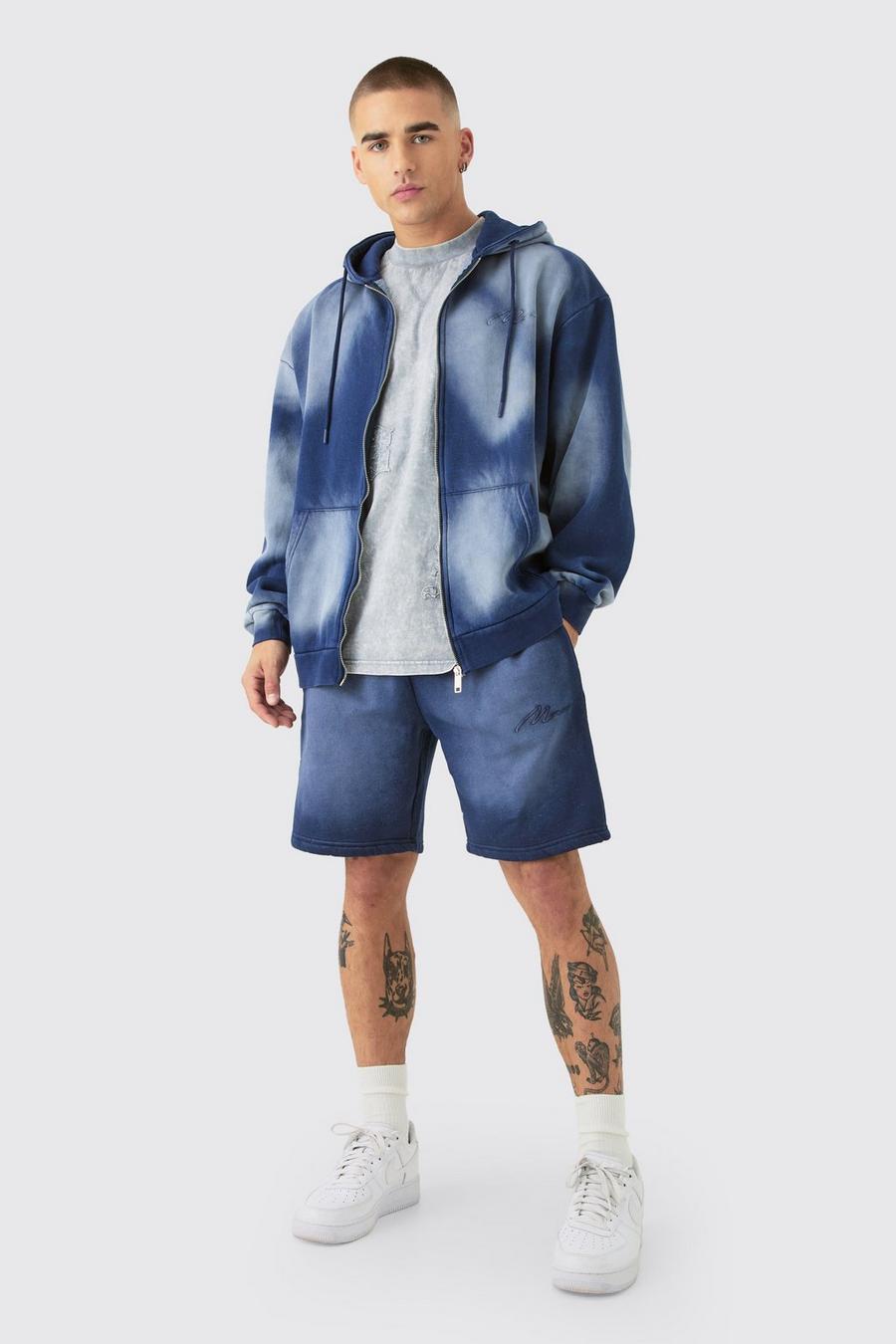 Navy MAN Oversize hoodie och shorts med dragkedja