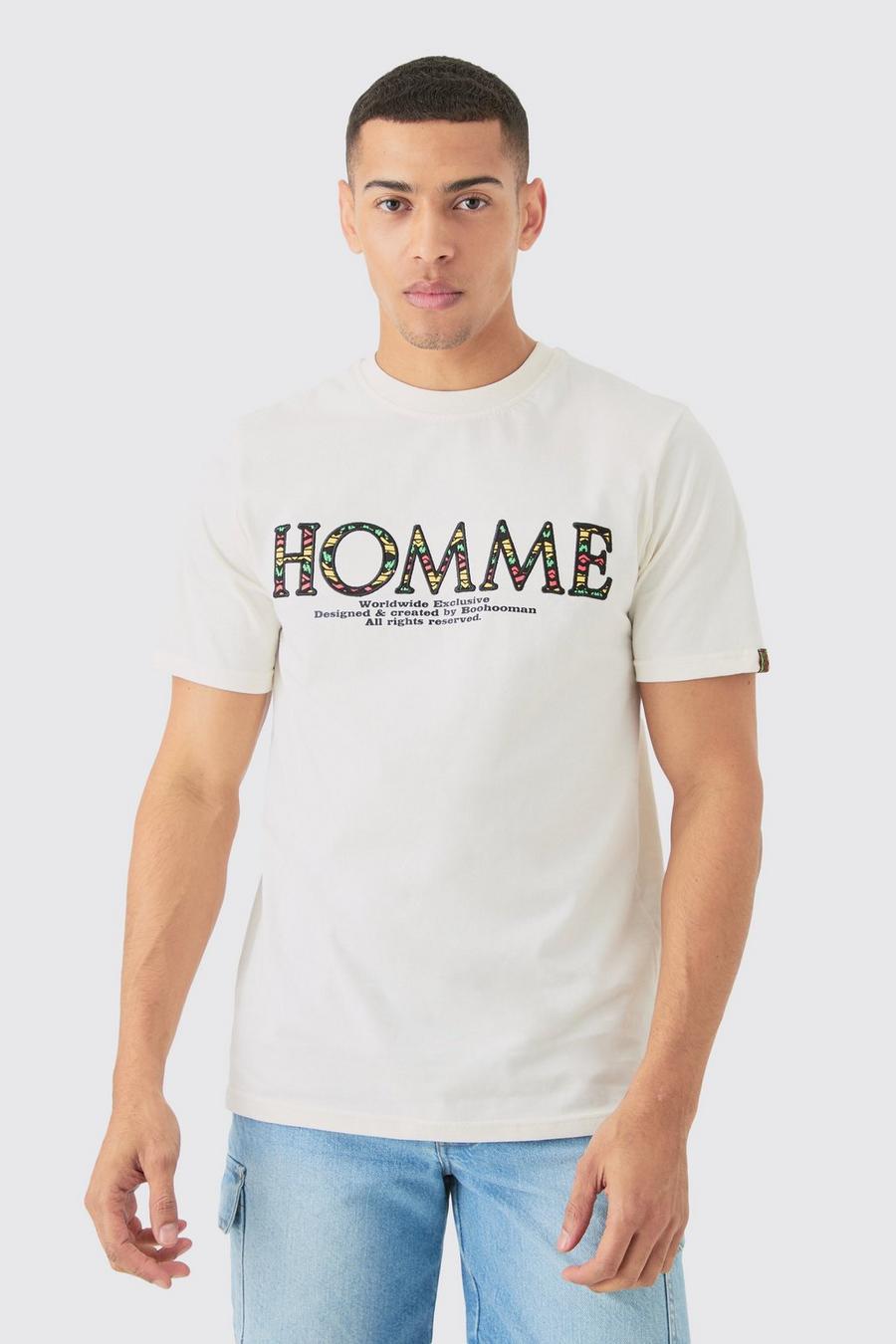 Camiseta con bordado gráfico Homme, Ecru