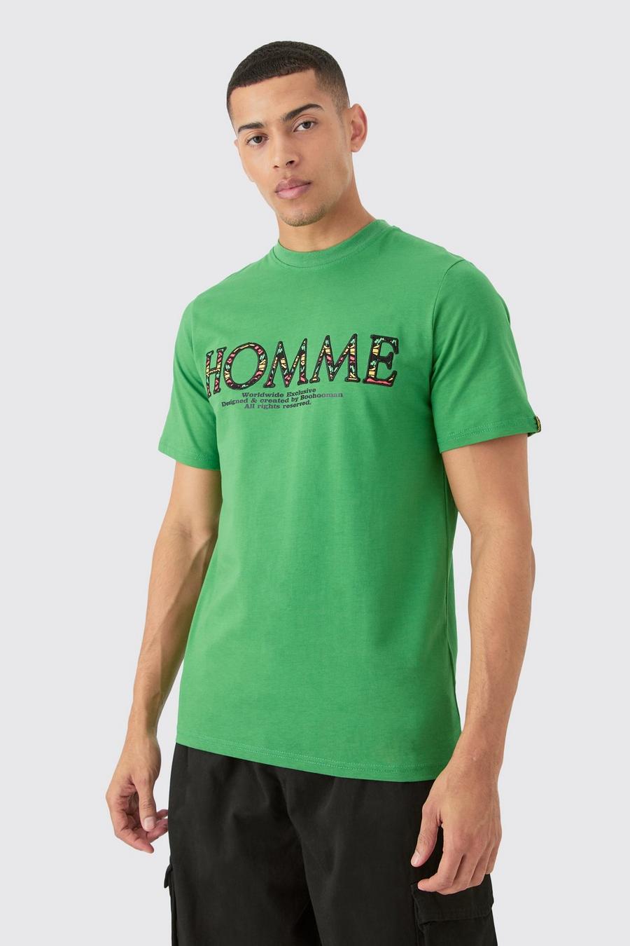 T-Shirt mit Homme-Stickerei, Green image number 1