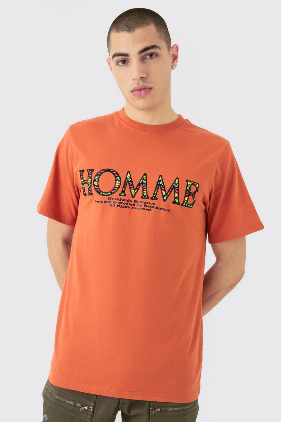 Orange Homme Embroidered Graphic T-shirt