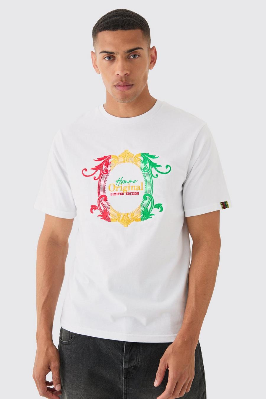 White Geborduurd Regular Fit T-Shirt Met Print image number 1