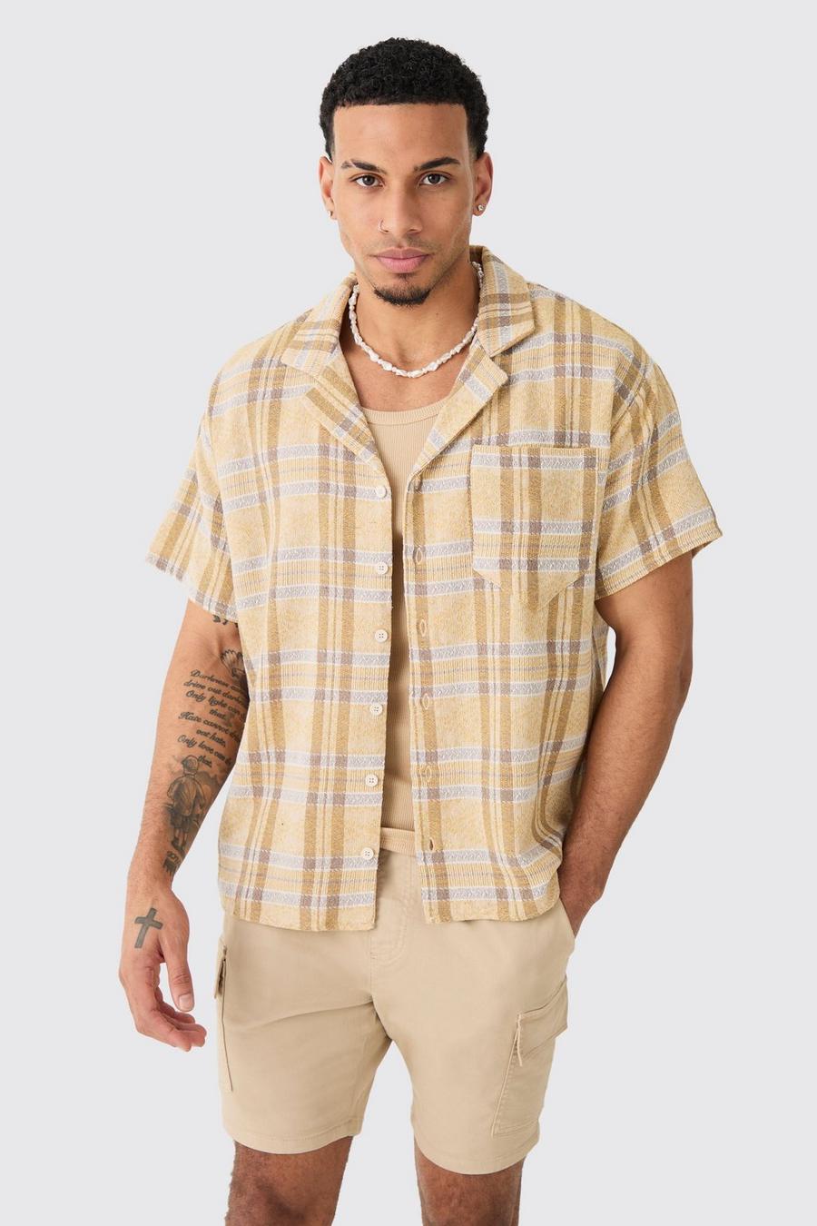 Chemise oversize texturée à carreaux, Yellow