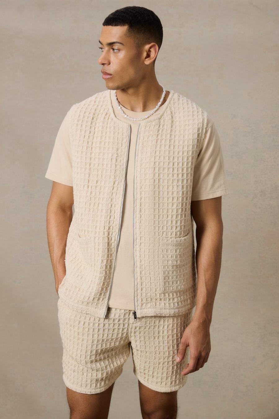 Natural Heavy Waffle Utility Vest And Short  image number 1