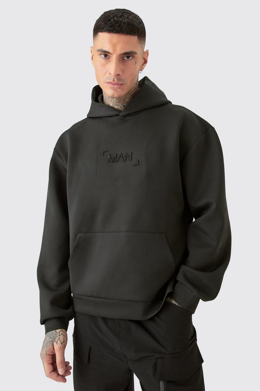 Black Tall Oversized Boxy Scuba Embossed Hoodie image number 1