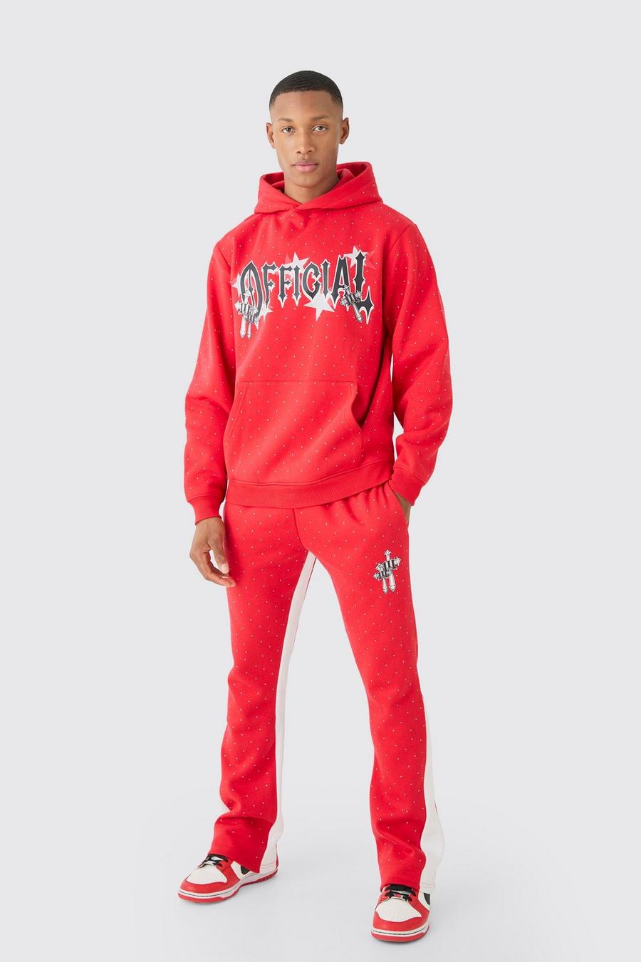 Red Regular Fit All Over Rhinestone Official Tracksuit