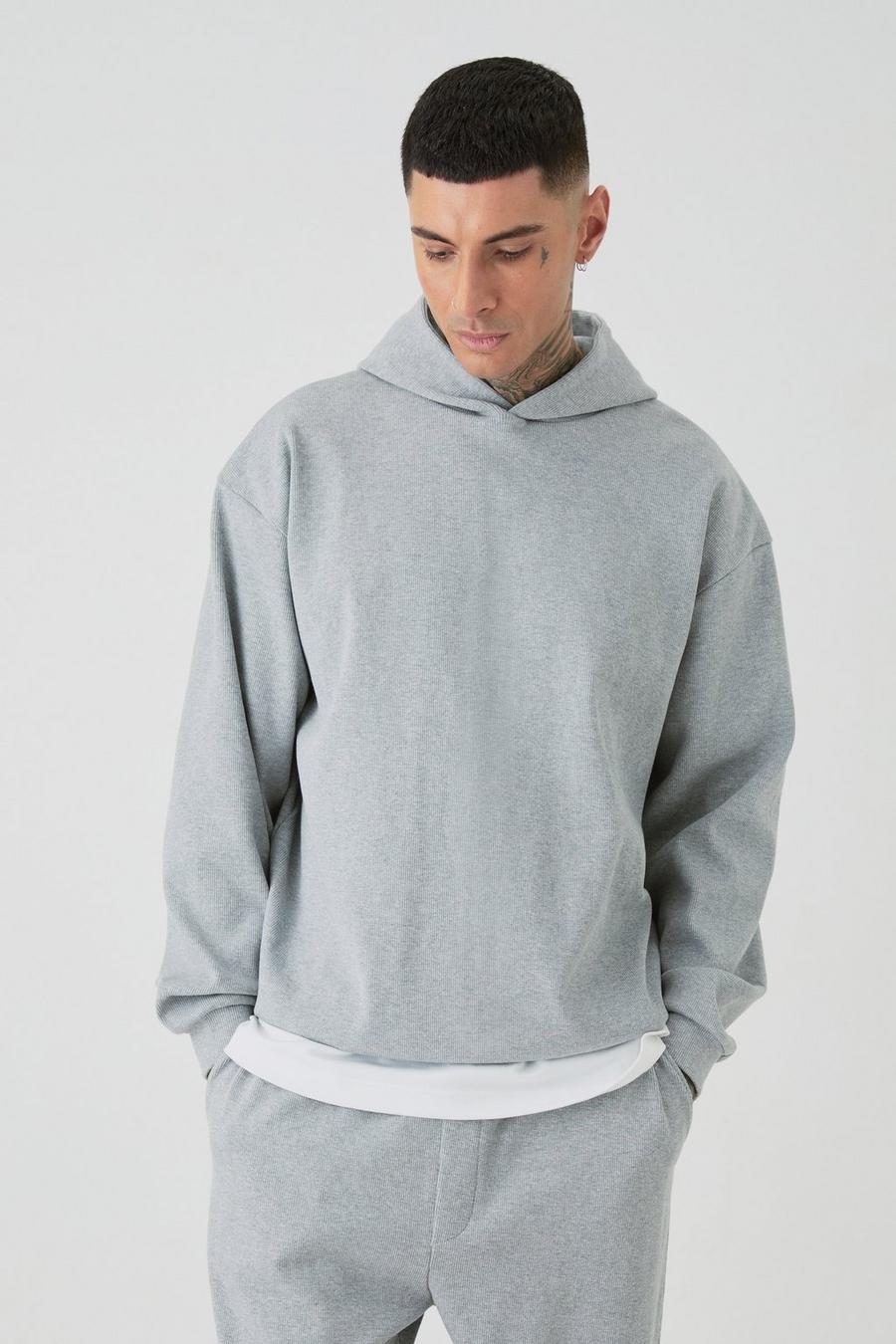 Grey marl Tall Oversized Heavyweight Ribbed Hoodie image number 1
