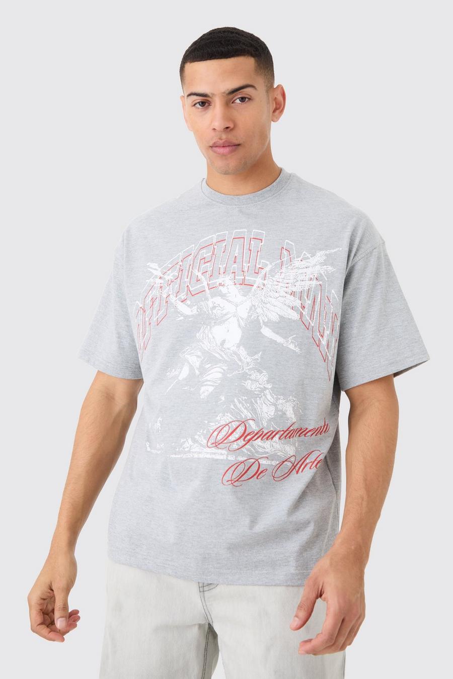 Camiseta oversize gruesa con estampado gráfico grande, Grey marl image number 1