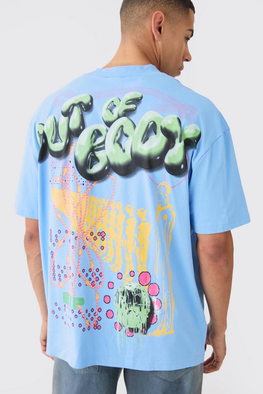 Blue Oversized Extended Bubble Graphic T-shirt