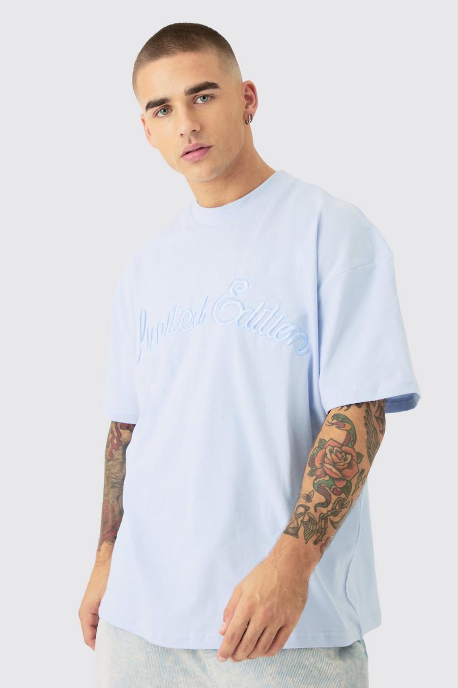 Baby blue Oversized Heavyweight 3D Limited Embroidered T-Shirt image number 1