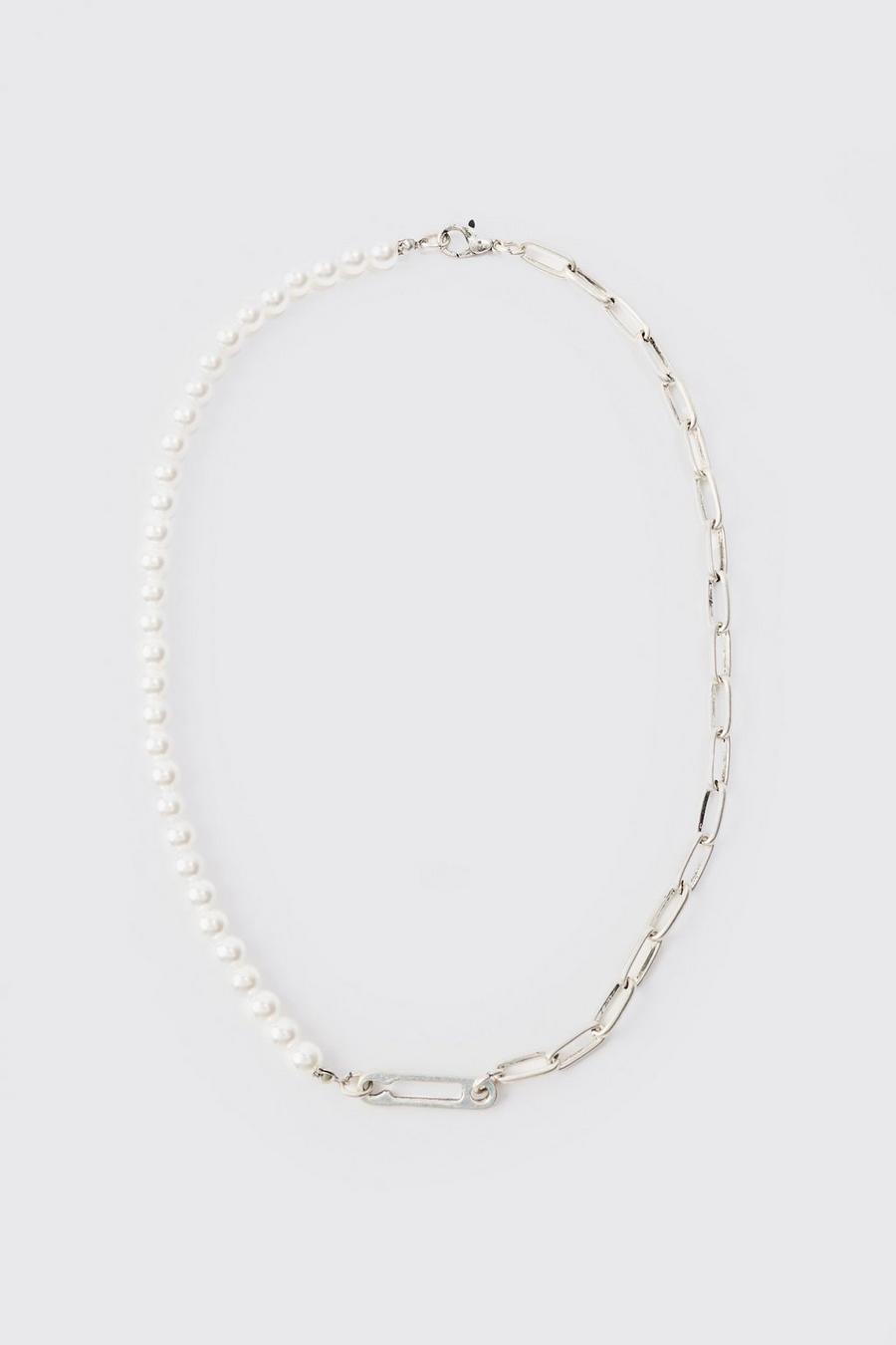 Pearl & Chain Necklace In Silver image number 1