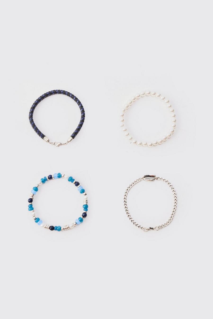 4 Pack Beaded Shell Bracelets In Blue image number 1