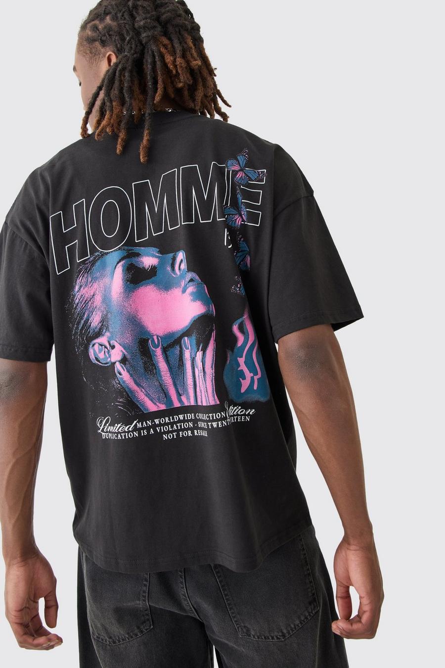 Black Oversized Dik Homme T-Shirt image number 1