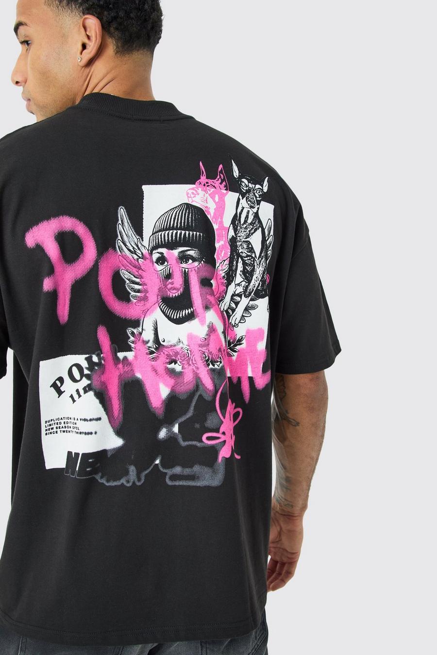 Black Oversize t-shirt i tjockt tyg med graffititryck