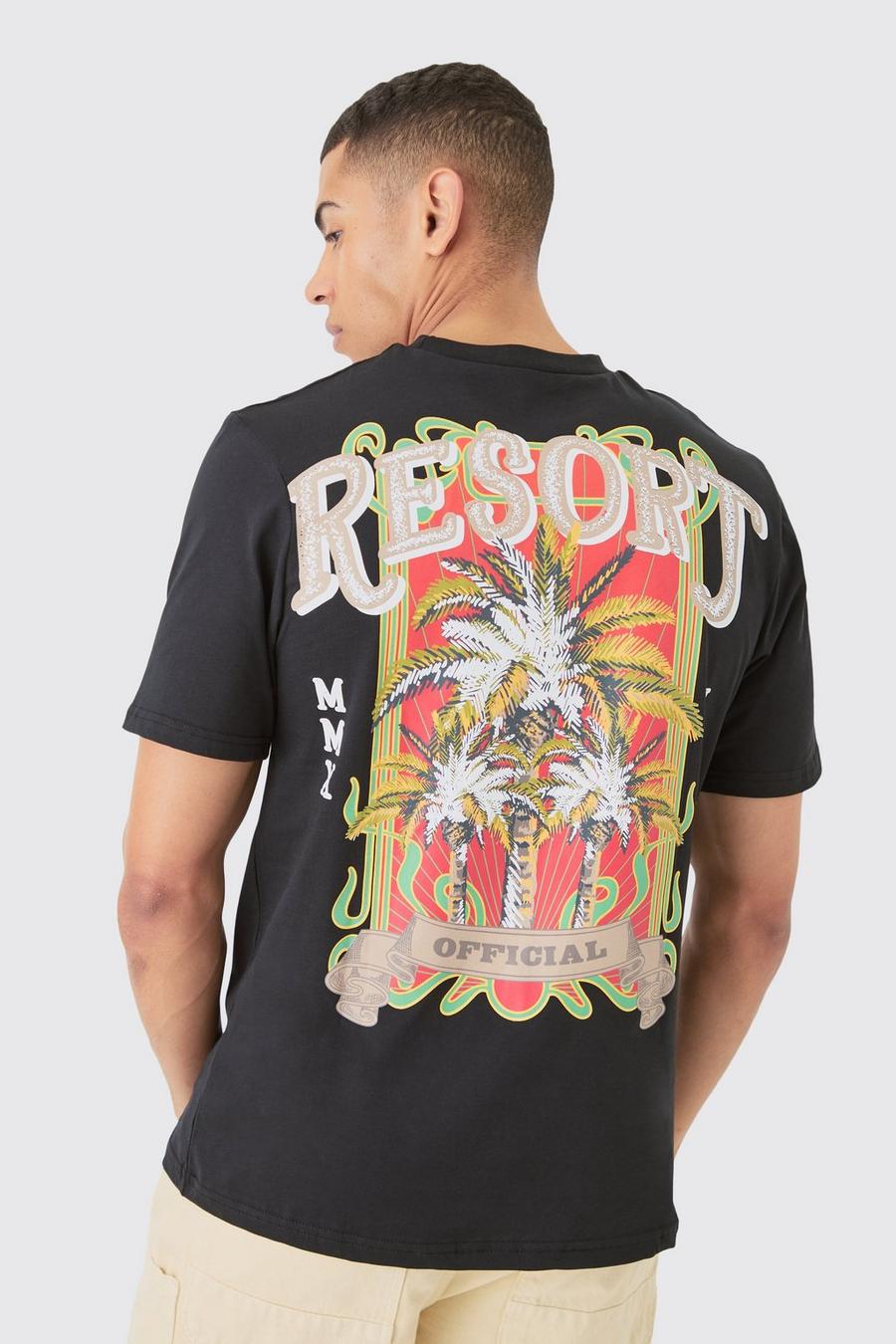 Black Resort Printed Regular Fit T-shirt