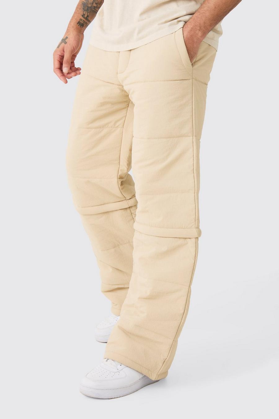 Pantalón de pernera ancha acolchado con cintura elástica y cremallera, Ecru
