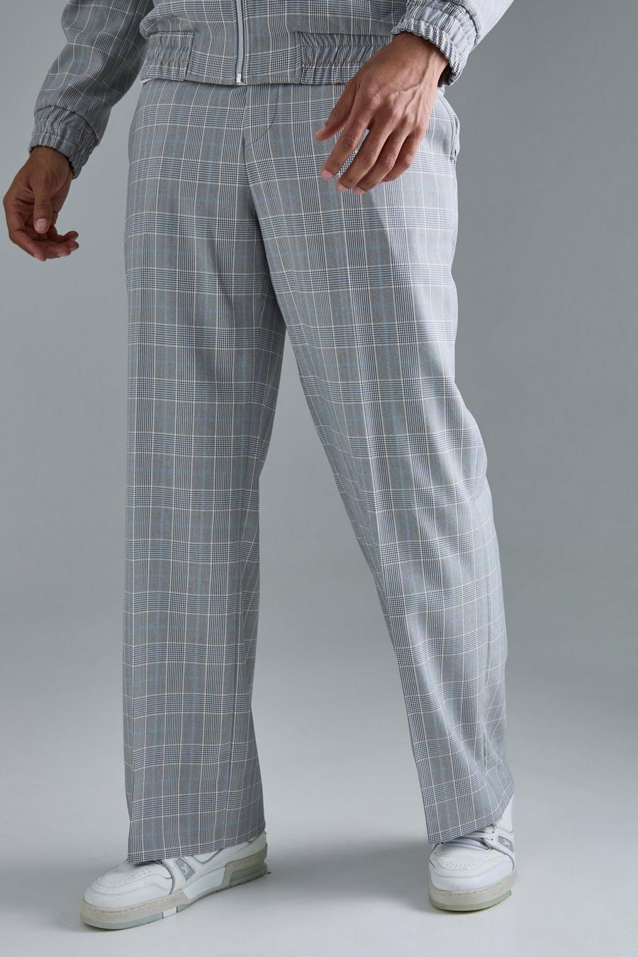 Pantalón entallado de pernera ancha con estampado de cuadros, Grey