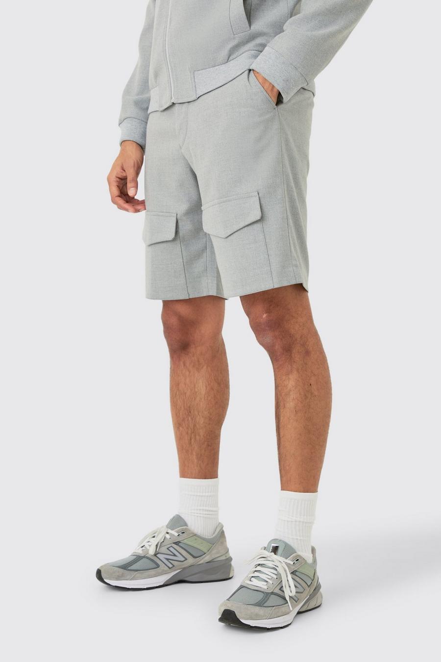 Pantalón corto cargo elegante con línea lateral y cintura fija, Grey image number 1