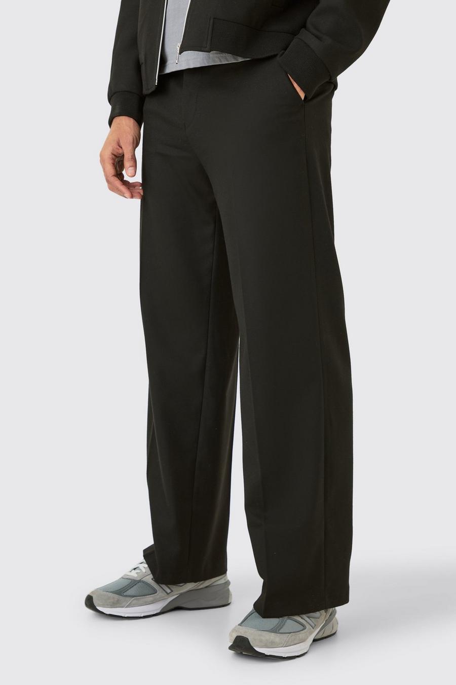 Pantalón elegante de pernera ancha con cintura fija, Black
