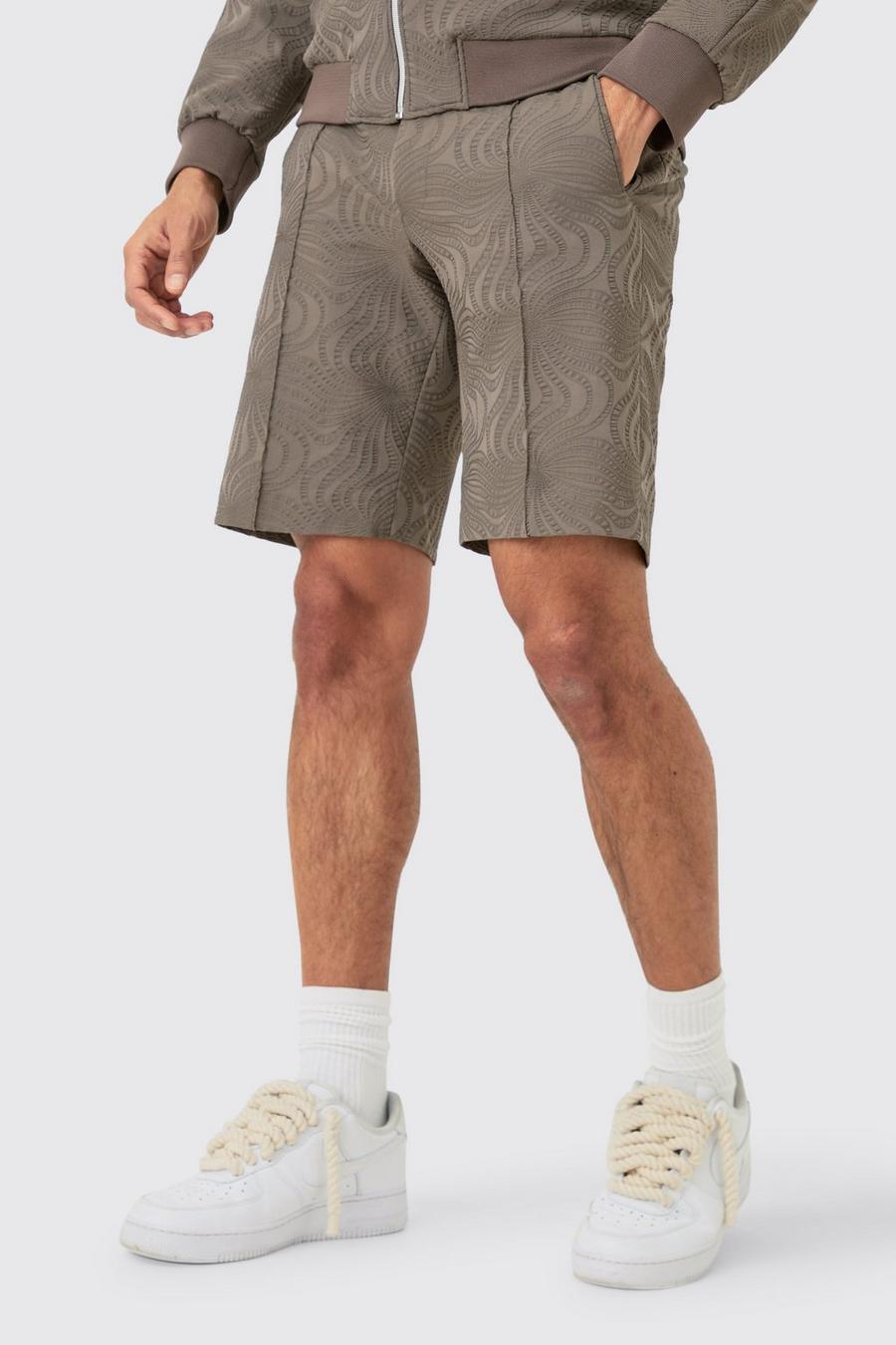 Mocha Textured Straight Fit Pintuck Tailored Shorts