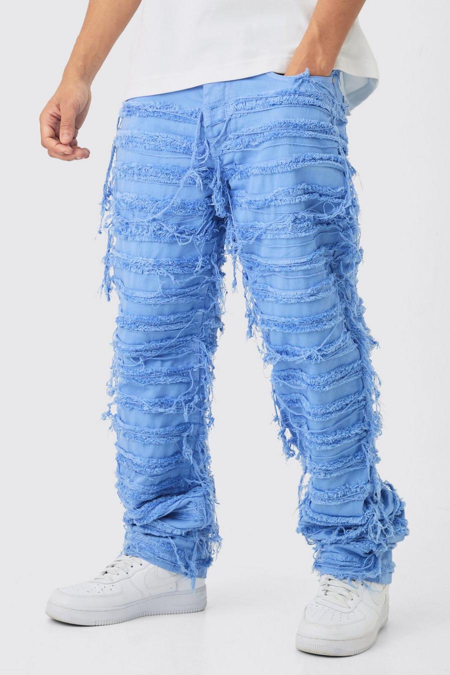 Mid blue Onbewerkte Blauwe Versleten Overdye Baggy Jeans