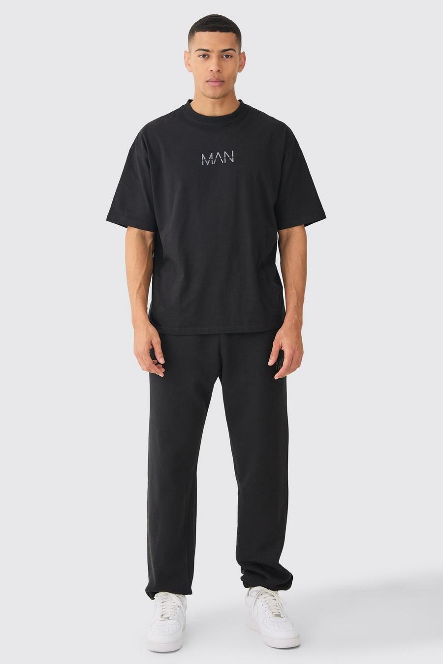 Conjunto MAN oversize de pantalón deportivo y camiseta, Black
