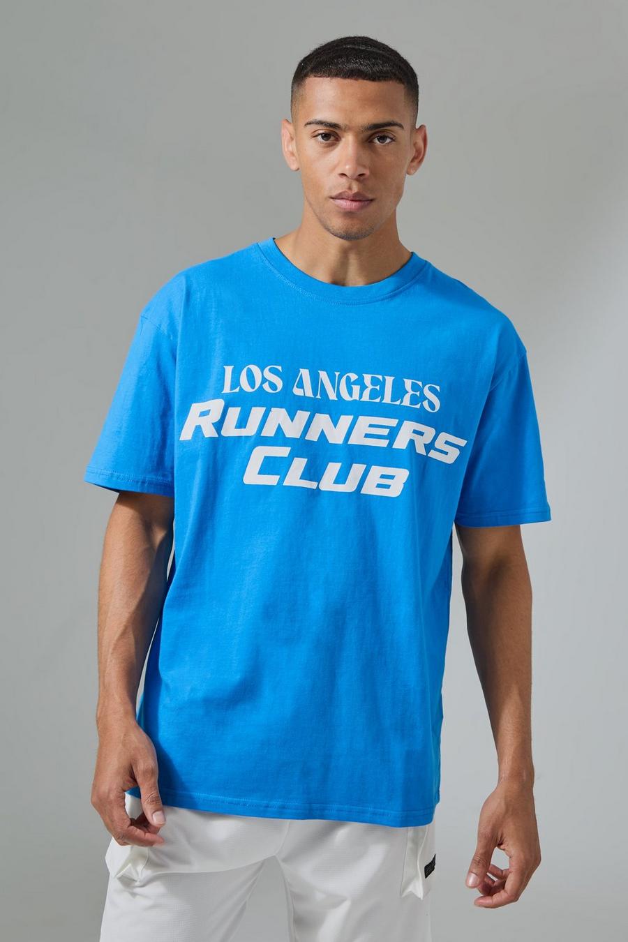 Blue Active Oversized Runners Club T-shirt