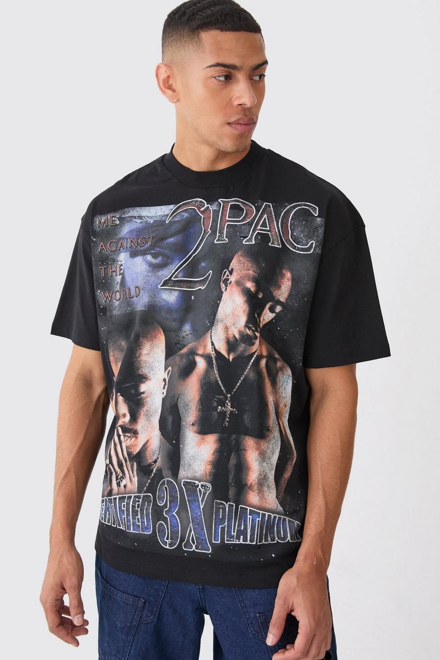 Camiseta oversize con estampado de Tupac a gran escala, Black
