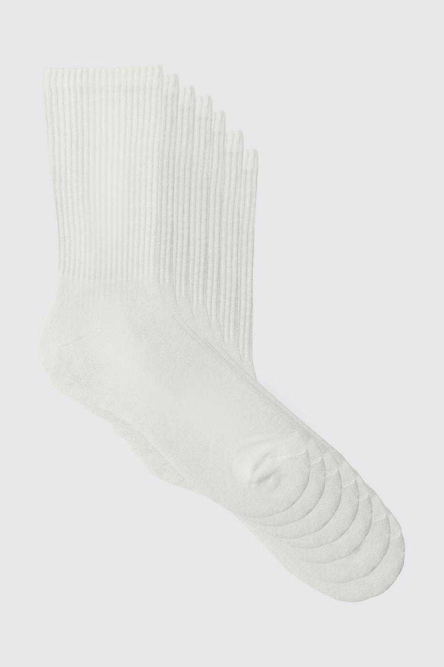 White 7 Pack Plain Sport Socks image number 1