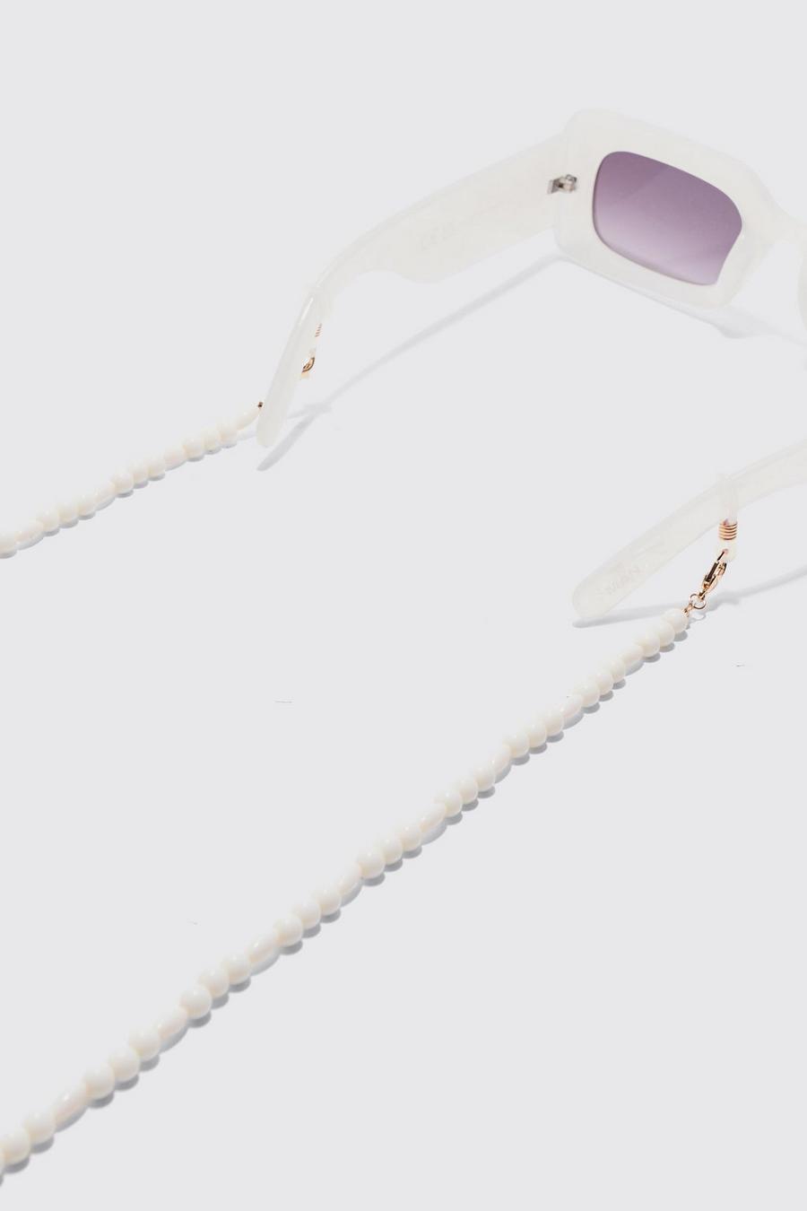 Cadena blanca para gafas de sol con perlas y cuentas, White