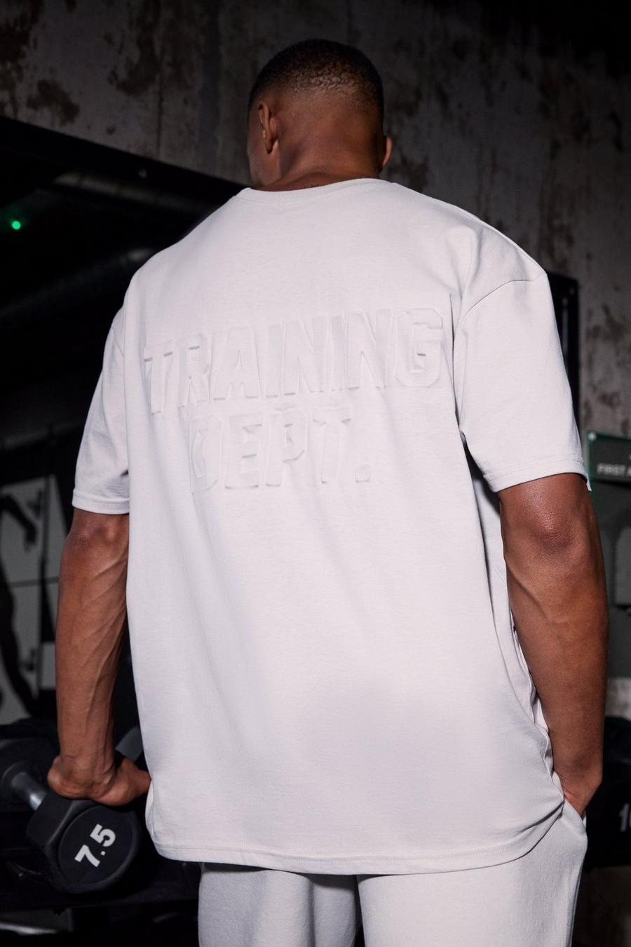 Oversize Man Active T-Shirt mit Training Dept Print, Light grey image number 1