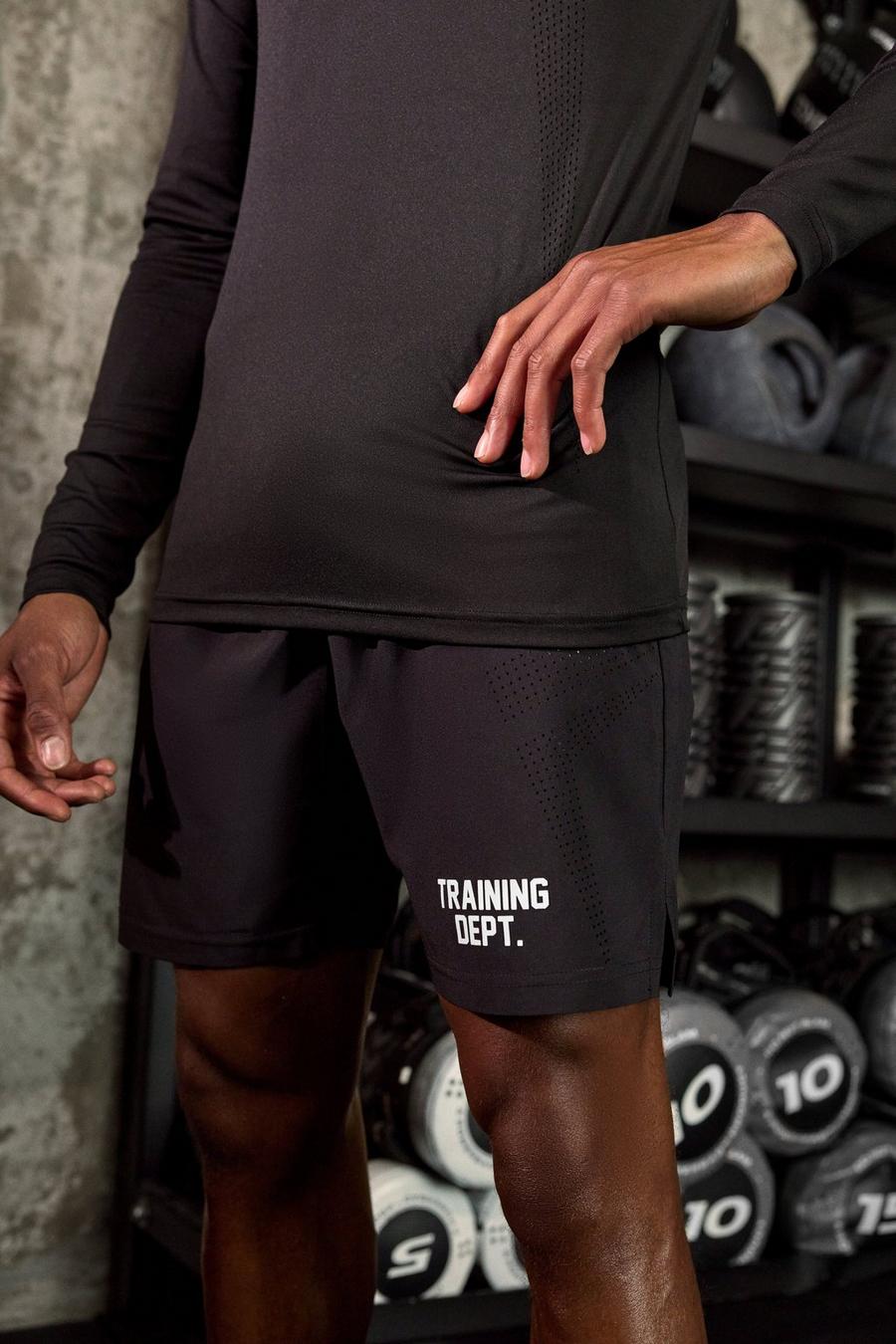 Pantaloncini Active Training Dept traforati in tessuto Stretch da 7 pollici, Black image number 1