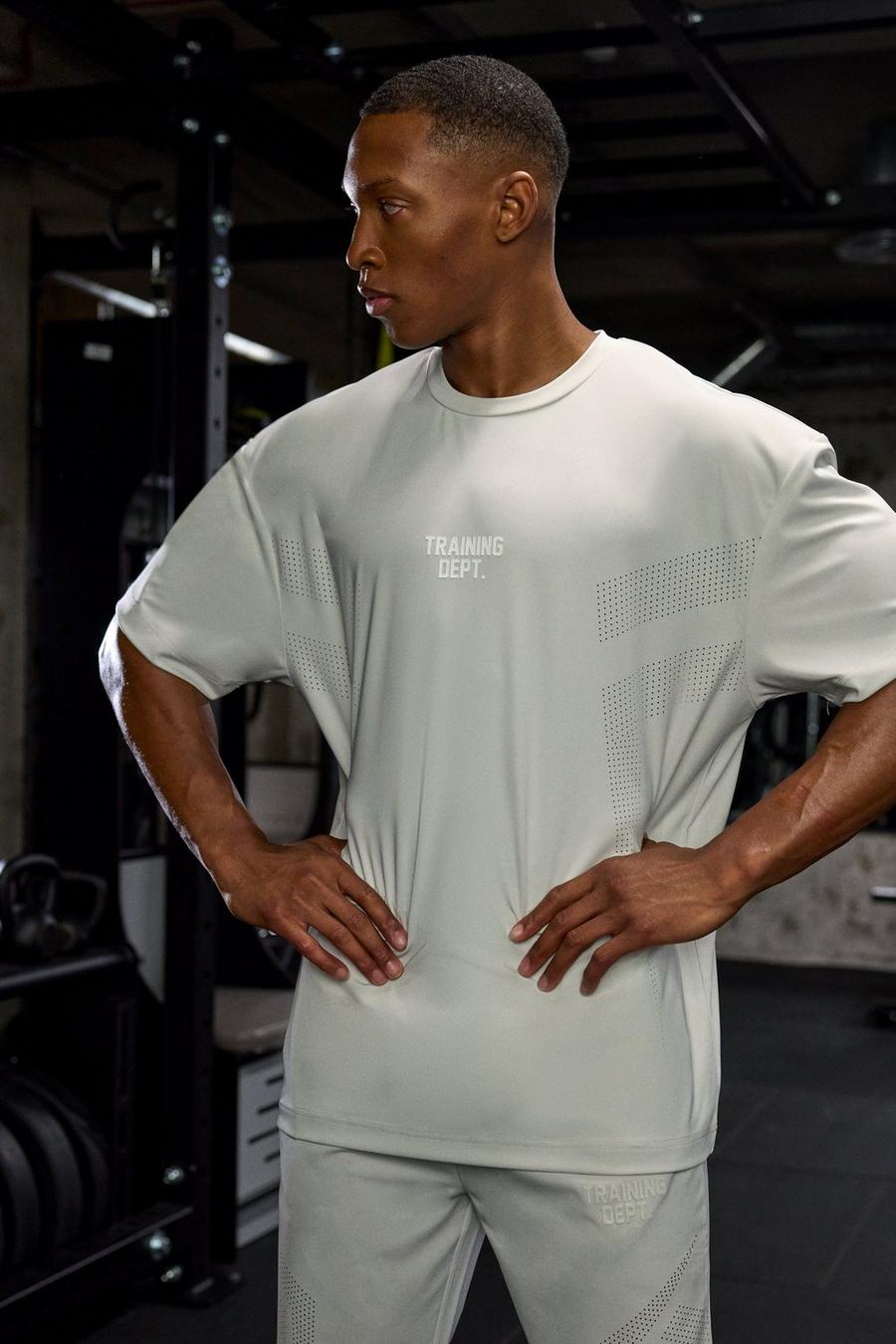 Perforiertes Oversize T-Shirt mit Active Training Dept Print, Stone