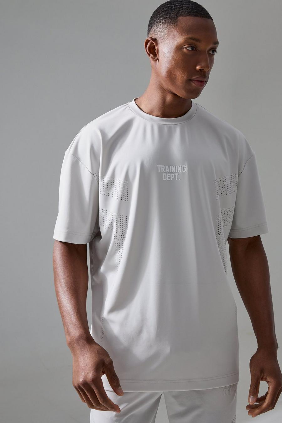 Perforiertes Oversize T-Shirt mit Active Training Dept Print, Light grey