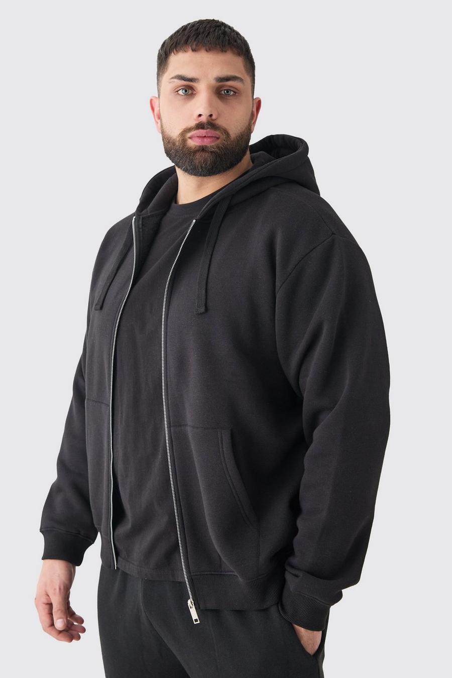 Black Plus Svart hoodie med dragkedja