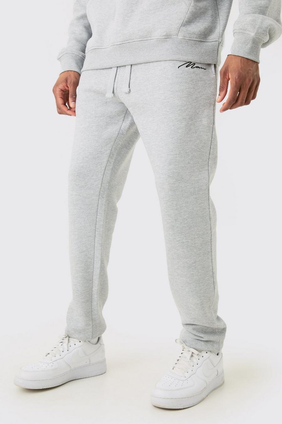 Pantaloni tuta Tall Skinny Fit grigi in mélange con firma Man, Grey marl