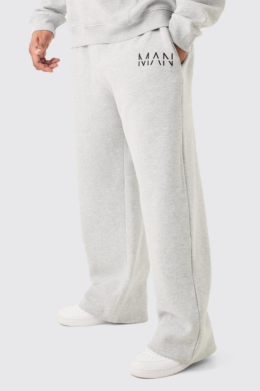 Pantalón deportivo Plus holgado gris jaspeado con letras MAN image number 1