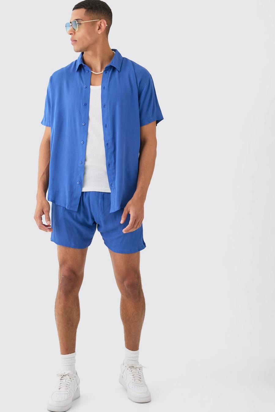 Blue Oversized Short Sleeve Cheese Cloth Shirt And Short Set