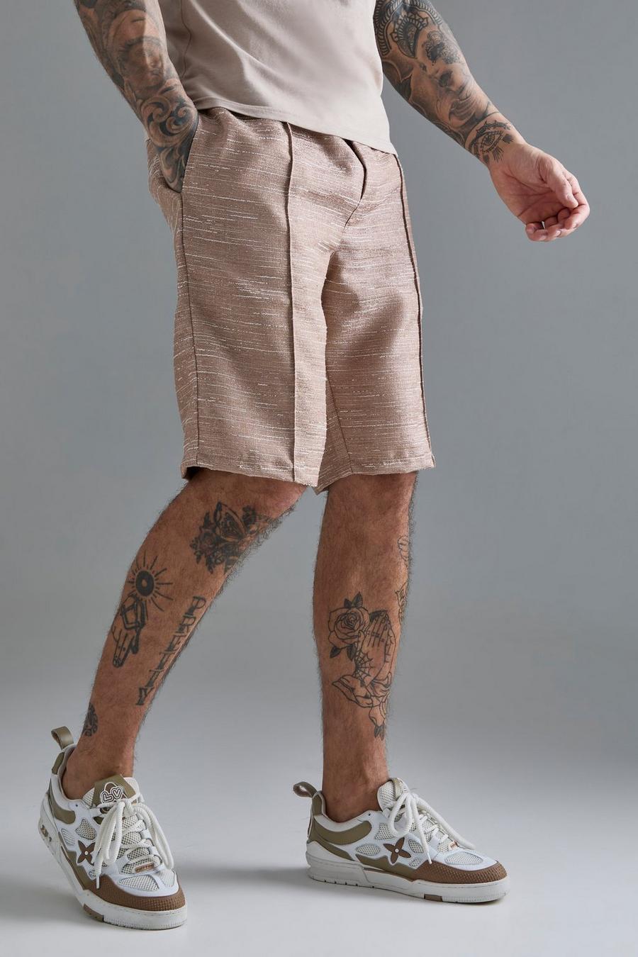 Brown Tall Shorts Met Textuur, Biezen En Naaddetail