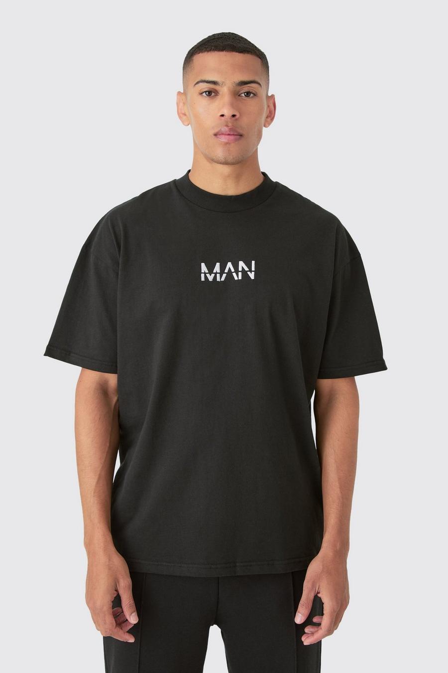 T-shirt épais oversize à logo signature - MAN, Black