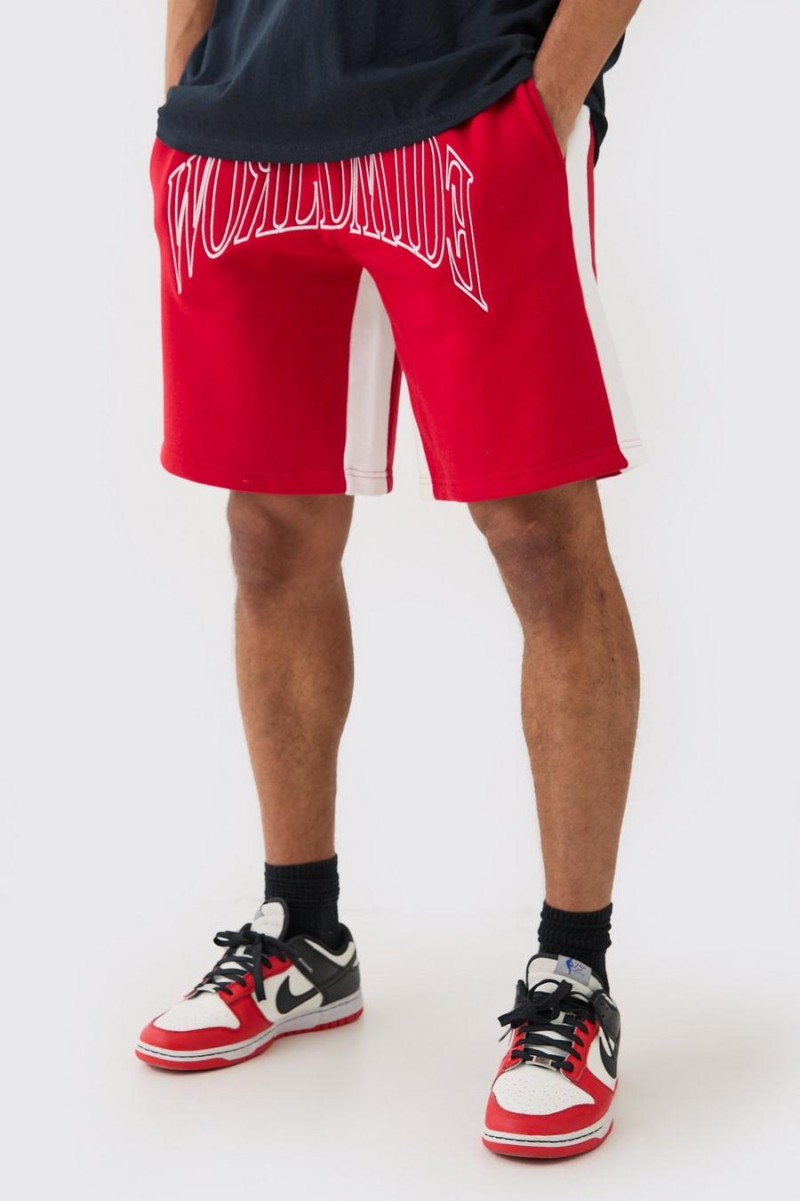 Pantaloncini oversize Worldwide con cuciture a contrasto e inserti, Red