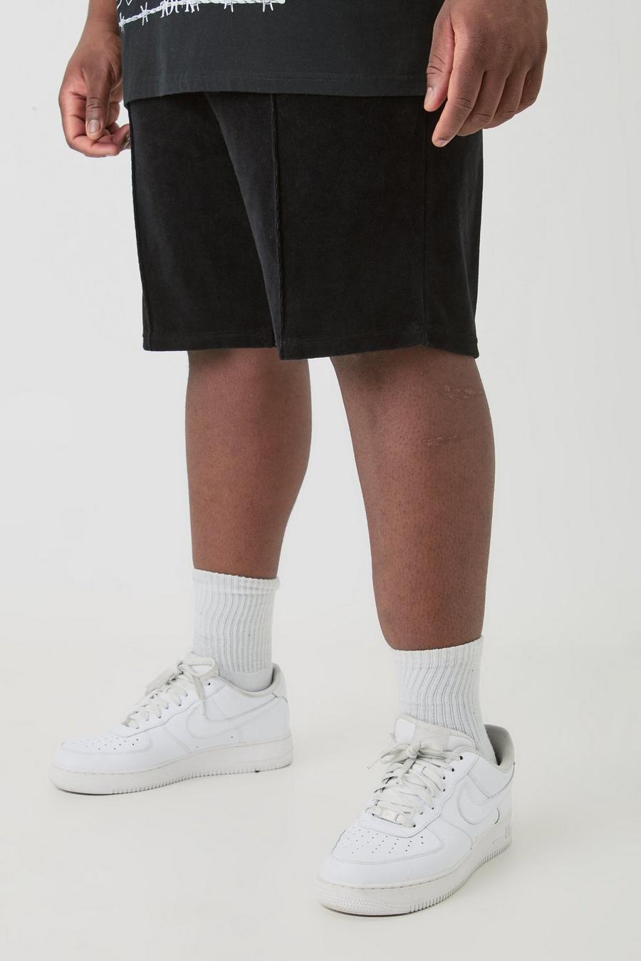 Black Plus Elasticated Waist Pintuck Velour Shorts