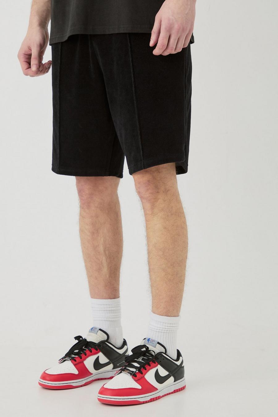 Black Tall Elasticated Waist Pintuck Velour Shorts